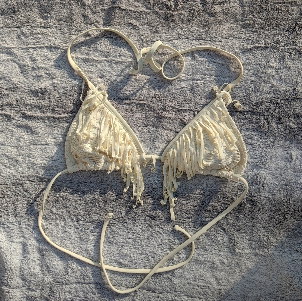 Triangle fringe bikini top